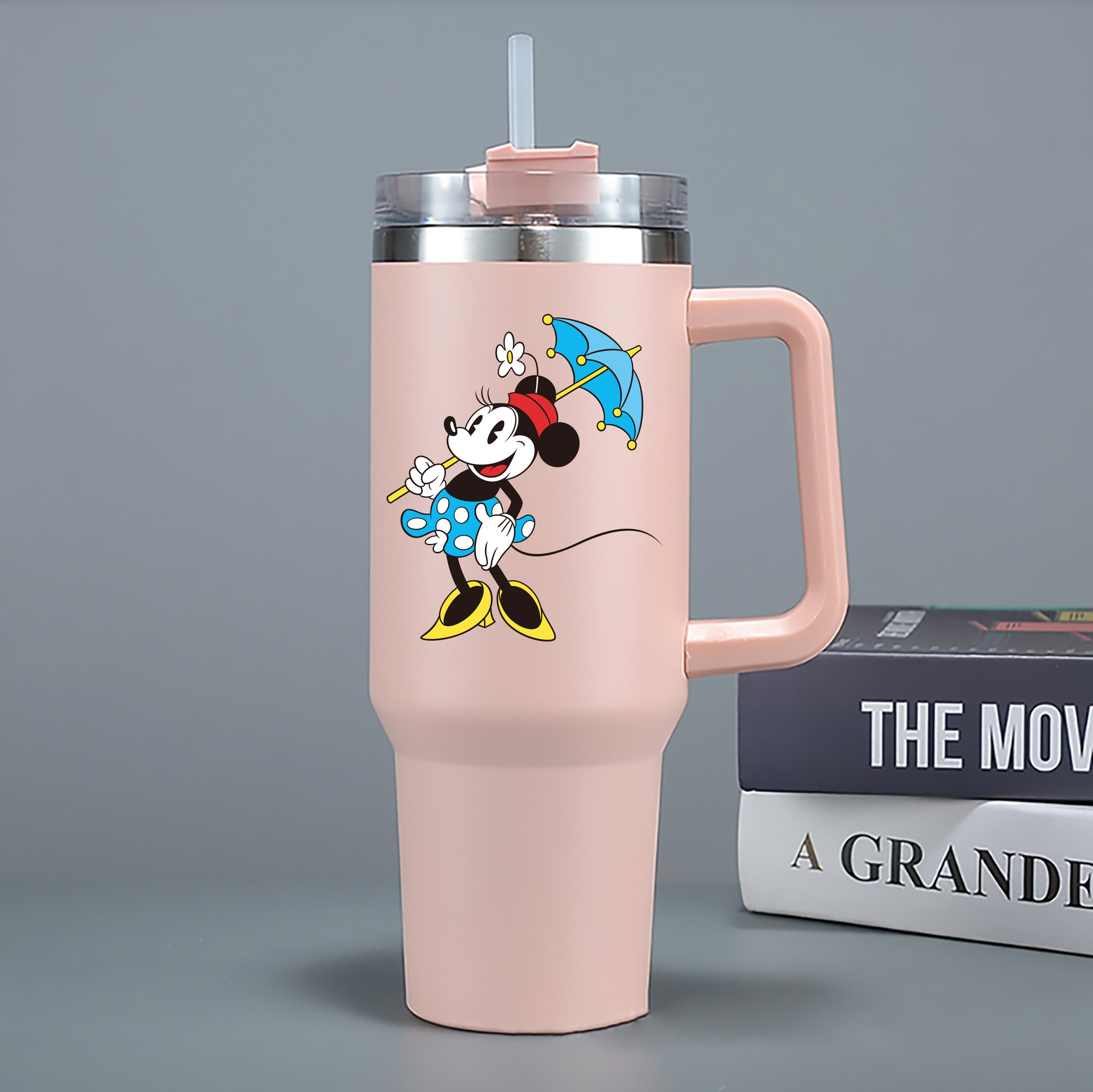 （画像用） ミッキーマウス Mickey Mouse 1200mL車用タンブラー - クリスタルステッカー（プラスチックストロー付き）